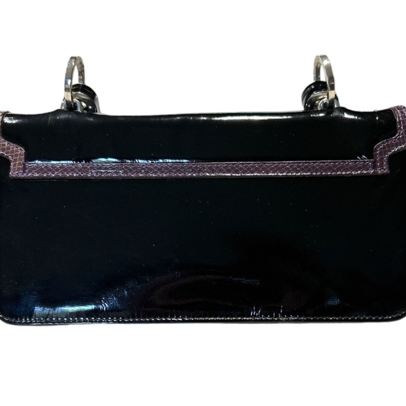 Robert Clergerie Vintage Black Patent Shoulder Bag Purple Snakeskin Trim - Picture 3 of 13